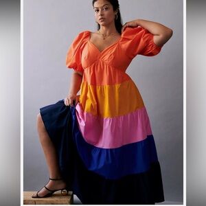 Anthropologie Farm Rio Tiered Colorblocked Maxi Dress Size Large